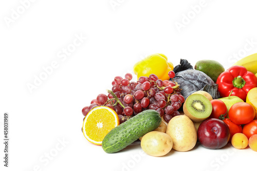 Different vegetables and fruits isolated on white background