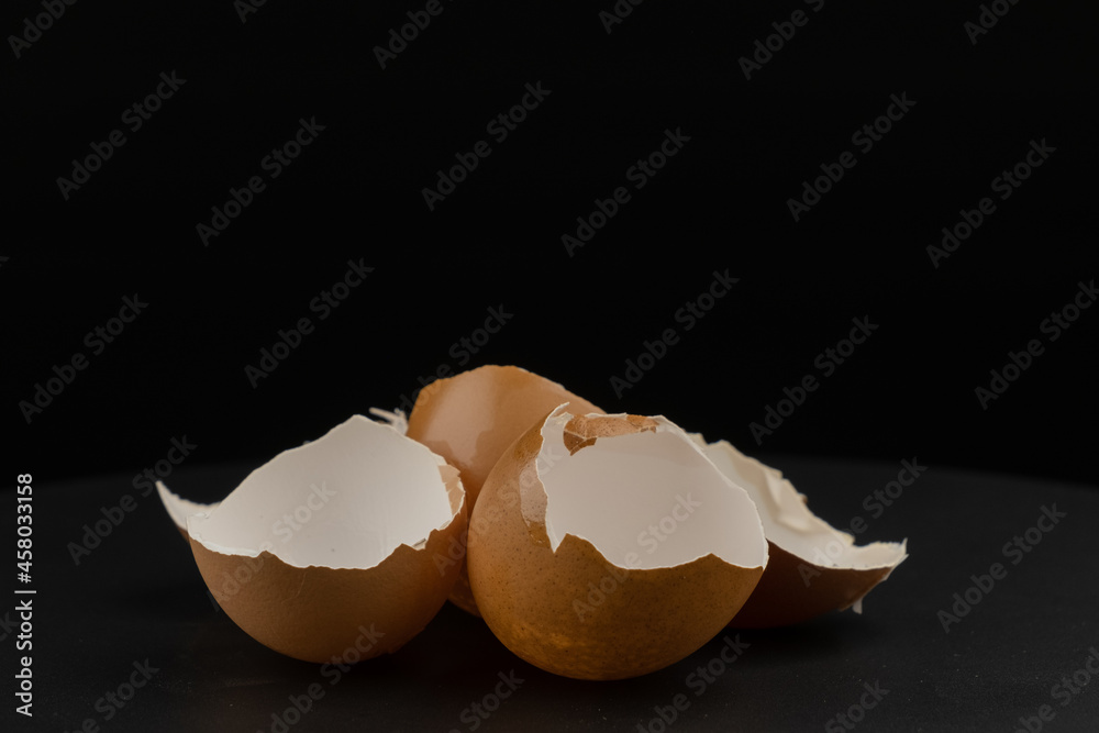 Broken of egg shell group crack isolated on black background Broken of egg shell group crack isolated on black background