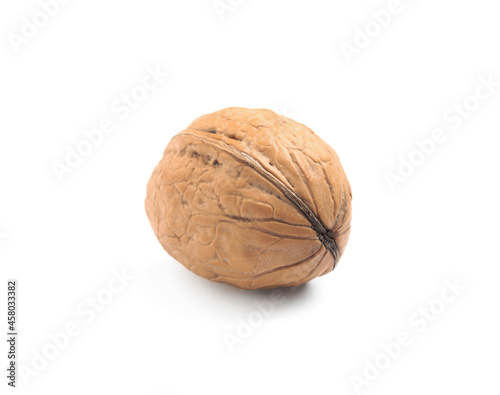 Whole walnut in shell isolated on white