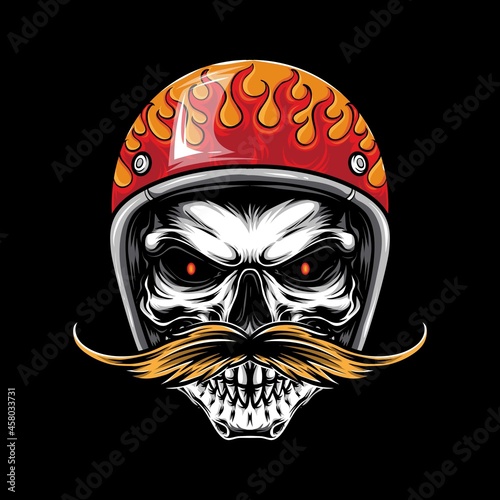 retro skull biker with mustache vector