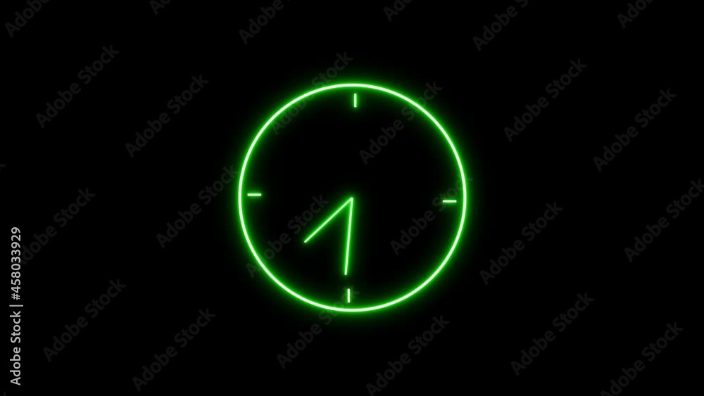 Neon analog clock, timer object. Neon light clock. animation on colorful background. Neon analog clock, timer object. Neon light clock. animation on colorful background.