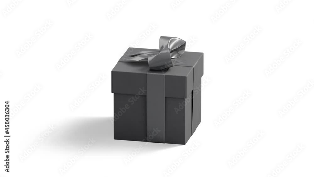 Blank black gift box with ribbon bow mockup, looped rotation Blank black gift box with ribbon bow mockup, looped rotation