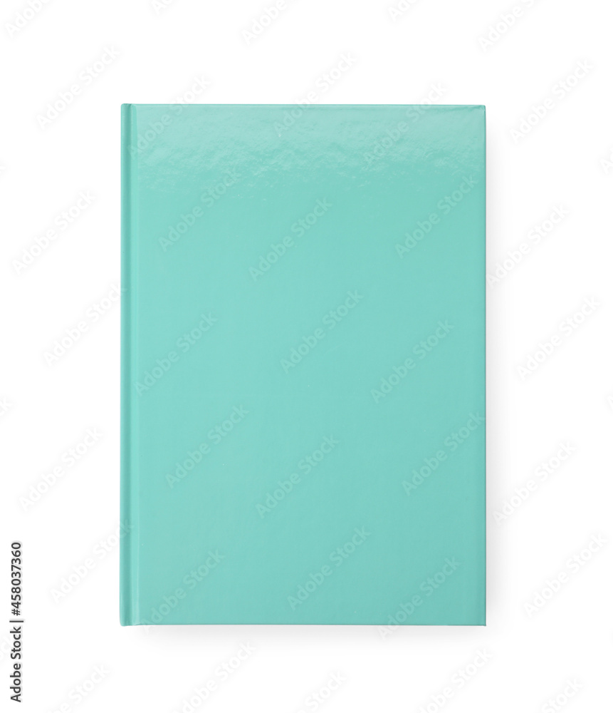 New turquoise planner isolated on white, top view New turquoise planner isolated on white, top view