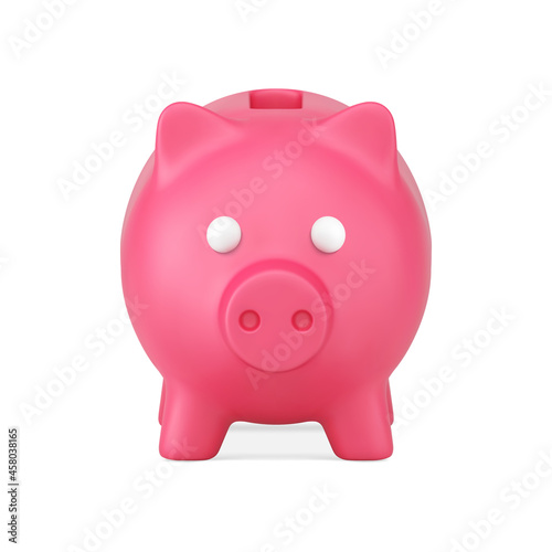 Piggy bank front view 3d icon. Minimalistic safe for cash and savings