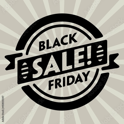 Black friday retro sales banner with sunrays, announcing discount, advertisement items, oldskool banner sunburst background photo