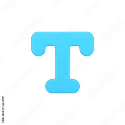 Letter T 3d icon. Blue typographic text symbol