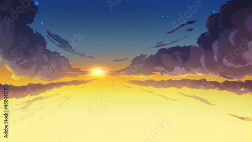 anime cloud afternoon sunset twilight starry night handdrawn © SecretCanvas
