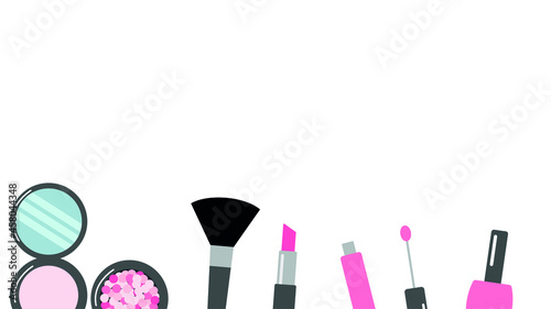 vector banner with cosmetic items. flat poster image with makeup items
