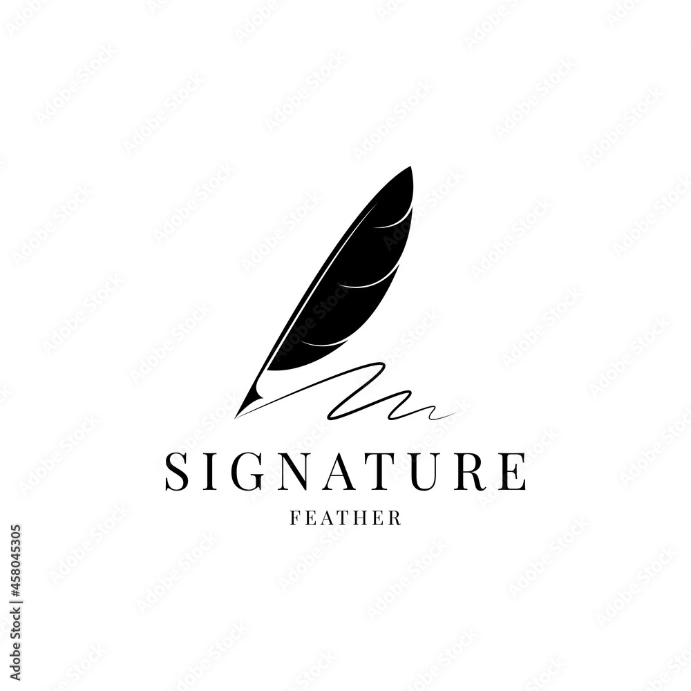 feather quill pen signature logo design vector feather quill pen signature logo design vector