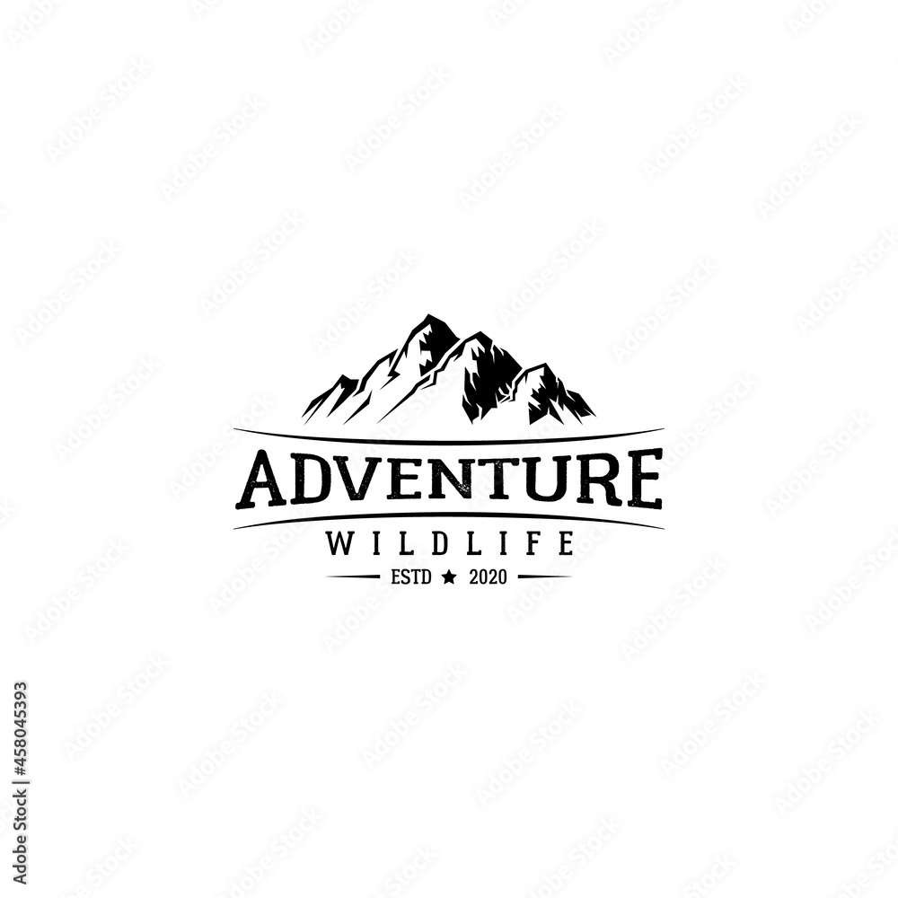 vintage emblem badge mountain and outdoor adventure logo design vector