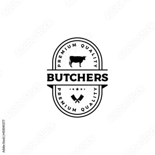 vintage retro emblem badge sticker butchery logo design vector