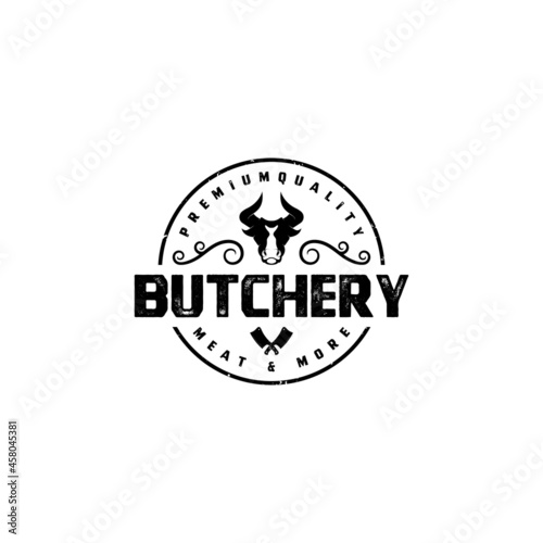 vintage retro emblem badge sticker butchery logo design vector