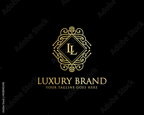 Vintage luxury ornamental logo with floral ornament. Suitable for whiskey  alcohol  beer  brewery  wine  barber shop  tattoo studio  salon  boutique  hotel  shop signage restaurant hotel 