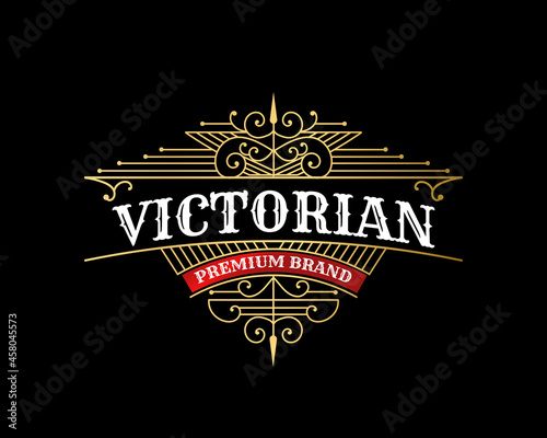 Vintage luxury ornamental logo with floral ornament. Suitable for whiskey, alcohol, beer, brewery, wine, barber shop, tattoo studio, salon, boutique, hotel, shop signage restaurant hotel 