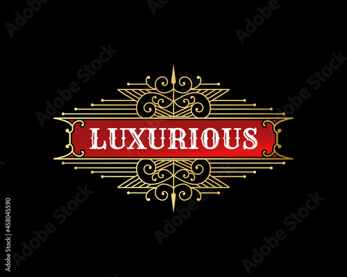 Vintage luxury ornamental logo with floral ornament. Suitable for whiskey, alcohol, beer, brewery, wine, barber shop, tattoo studio, salon, boutique, hotel, shop signage restaurant hotel 