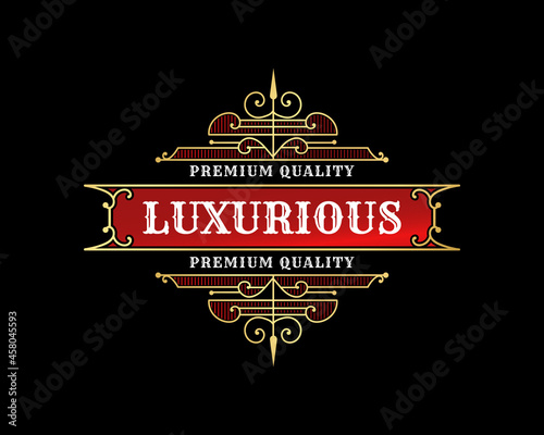 Vintage luxury ornamental logo with floral ornament. Suitable for whiskey, alcohol, beer, brewery, wine, barber shop, tattoo studio, salon, boutique, hotel, shop signage restaurant hotel 