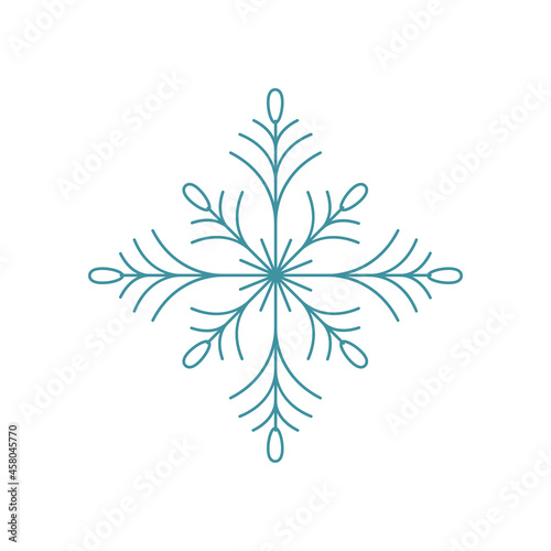 Blue snowflake. Icon logo design. Ice crystal winter symbol. Template for winter design. 