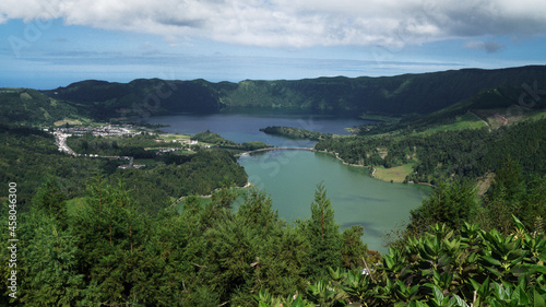 the two colored volcanic crater lakes Sete Cidades, Porta Delgada, Azores