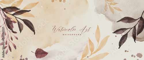 Abstract art background with watercolor autumn leaves
