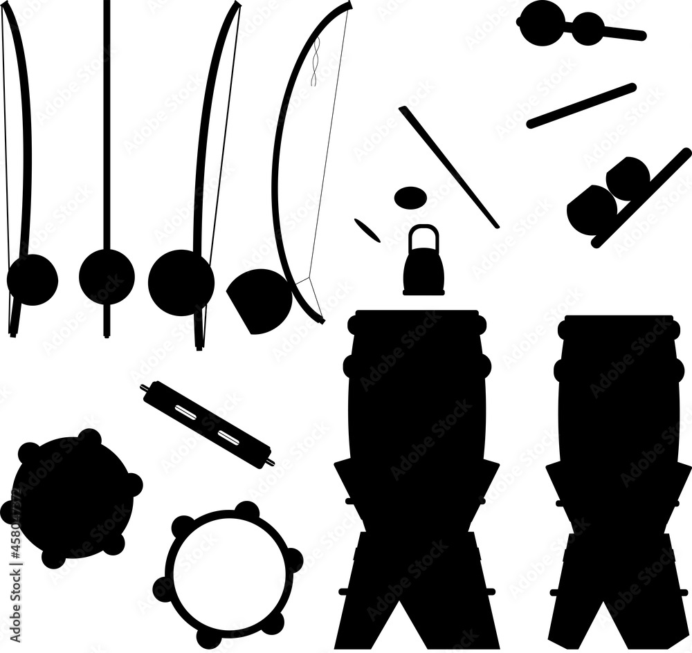 Capoeira music vector set. Collection of capoeira instruments in black ...