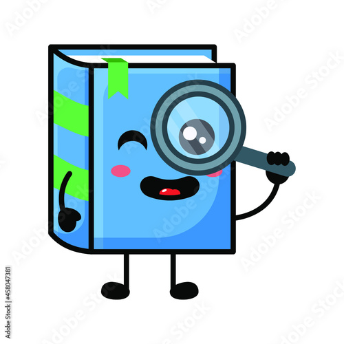 cute book with magnifying glass  illustration vector graphic