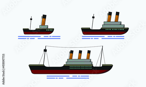 the old Steam ship on the gray background.