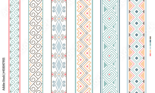 Geometrical filigree borders. Color beauty ornaments linear patterns, vector ethenic ornamental bkrders, vintage craft colorful border lines vector illustration