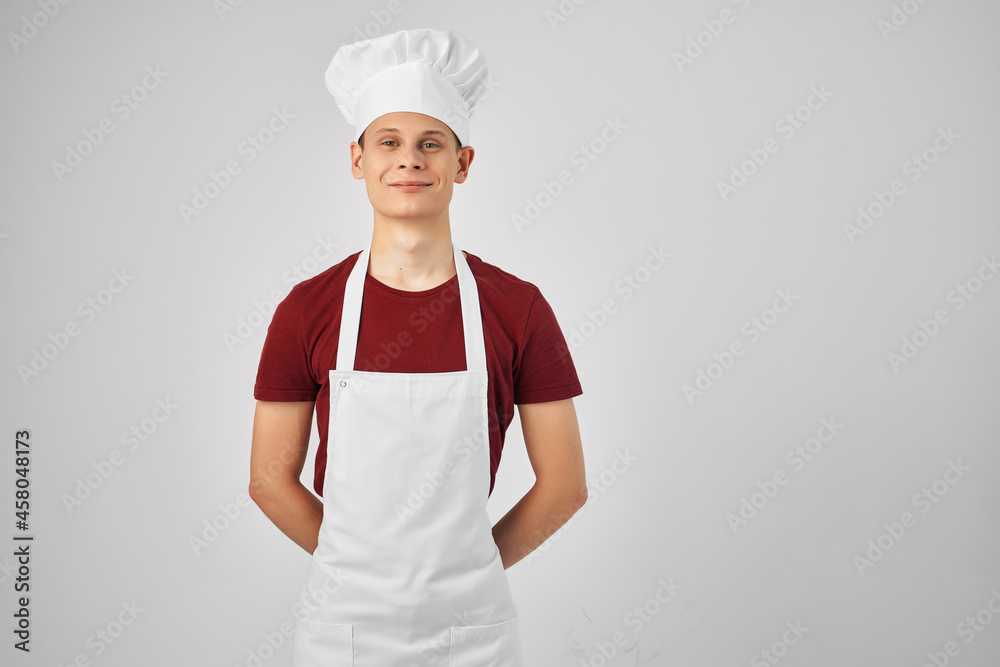 man in white apron cooking work industry man in white apron cooking work industry