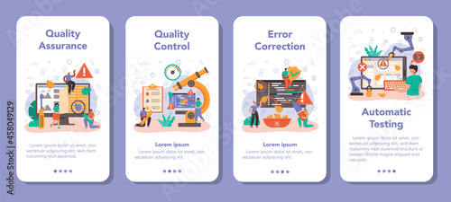 Software tester mobile application banner set. Application or website