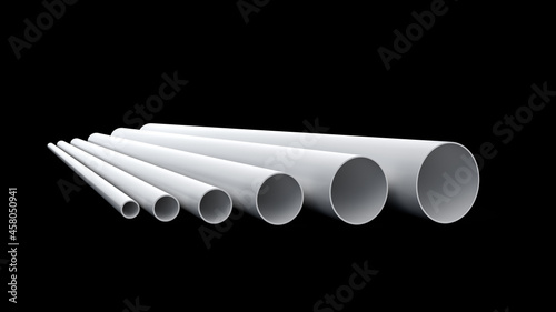Pipes assortment PVC pipes, Close-up. Tubes PVC pipes on black background 3d illustration photo
