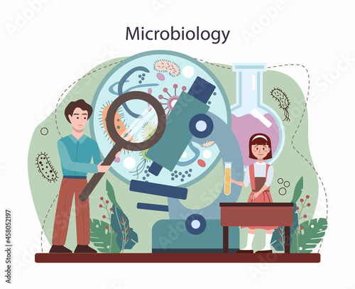Biology concept. Students exploring nature and living organism