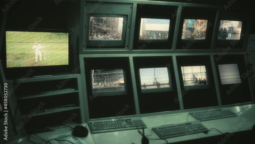 Control Room CCTV Security Cameras Multiple Monitors. Multiple monitors
