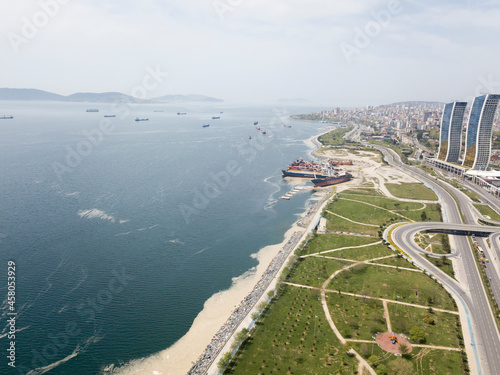 Photography aeiral view of mucilage that effect of marine pollution