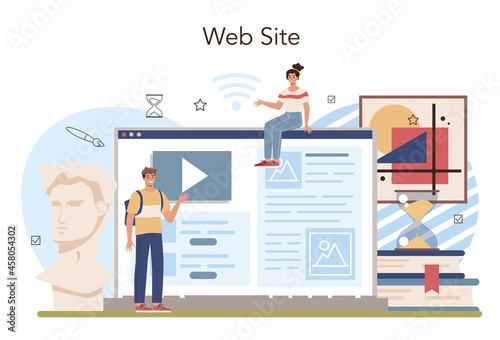 History of art school education online service or platform. Student studying
