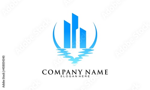Office building and sea water illustration logo Free Download Office building and sea water illustration logo - GFXLoad