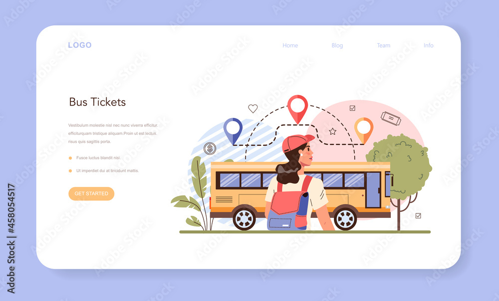Trip booking web banner or landing page. Buying a ticket for a bus. Trip booking web banner or landing page. Buying a ticket for a bus.