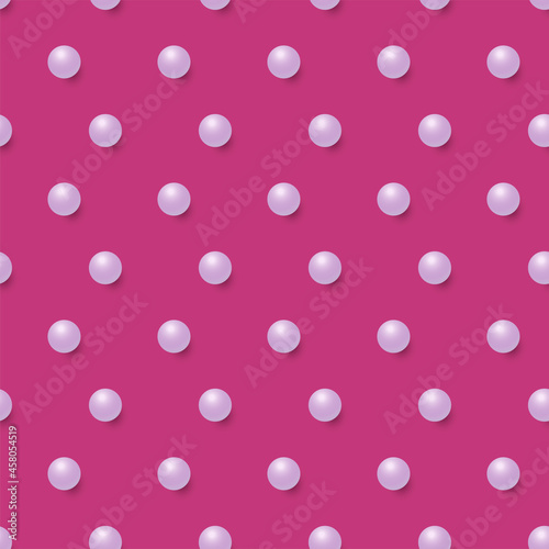 Seamless pink background with volumetric pearls.