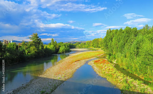 View of Panaro river in summer, Italy
