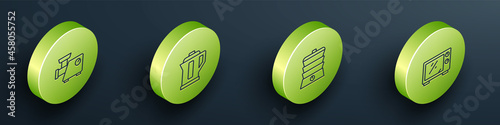 Set Isometric line Kitchen meat grinder, Electric kettle, Slow cooker and Microwave oven icon. Vector