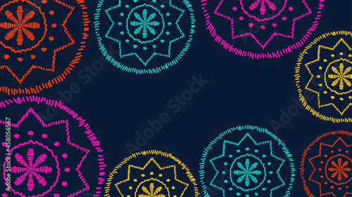 Vector. Perforated color patterns, hand-drawn Papel Picado pattern. Hispanic Heritage Month. Polygonal pattern for web banner, poster, cover, splash, social network. Line sketch.