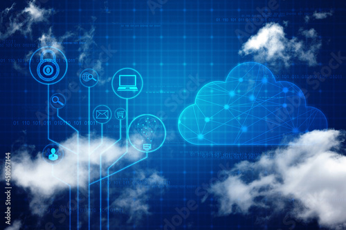 2d illustration of Cloud computing  Digital Cloud computing Concept background. Cyber technology  internet data storage  database and data server concept