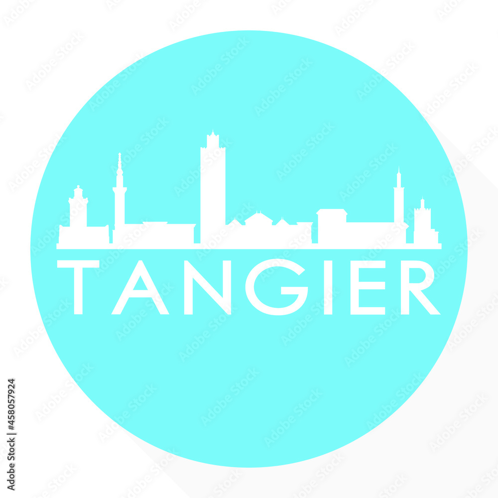 Tangier, Morocco Round Button City Skyline Design. Silhouette Stamp Vector Travel Tourism.