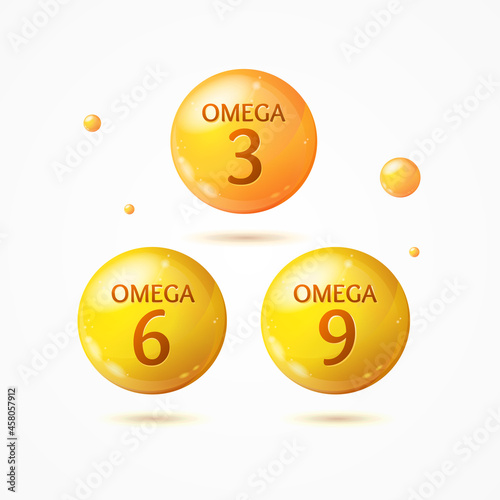 Realistic Detailed 3d Different Omega 3 6 9 Pill Capsule Set. Vector
