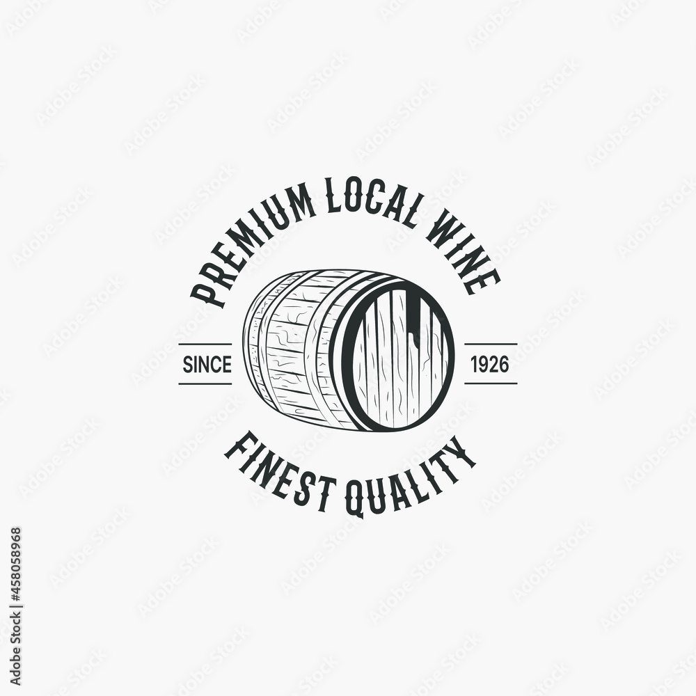 Wine Barrel with Badge logo vintage retro for Shop, Company, Bar and