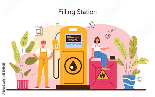 Refueler concept. Gas station worker in uniform working