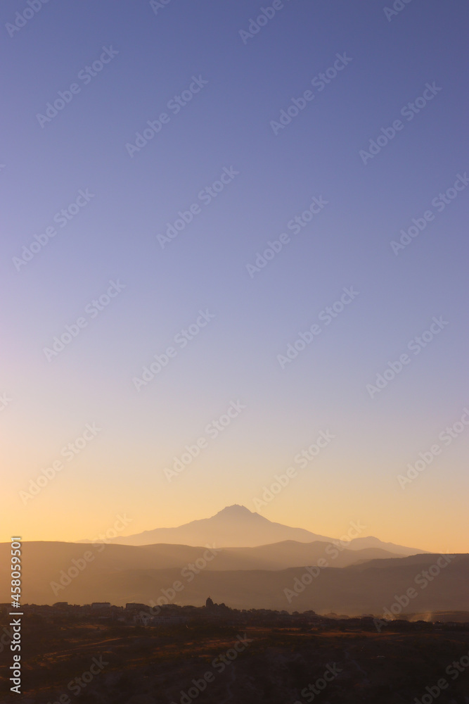 Sunset in the mountains. Cappadocia, Turkey. September 2021