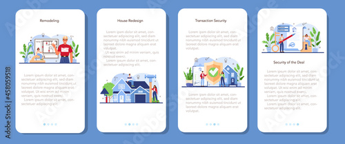 Real estate industry mobile application banner set. House remodeling