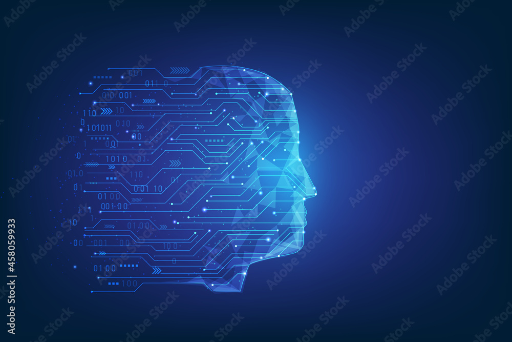 artificial intelligence technology circuit Human head lowpoly. Big data ...
