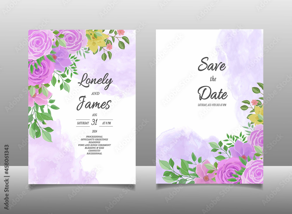 elegant flower on wedding invitation card template