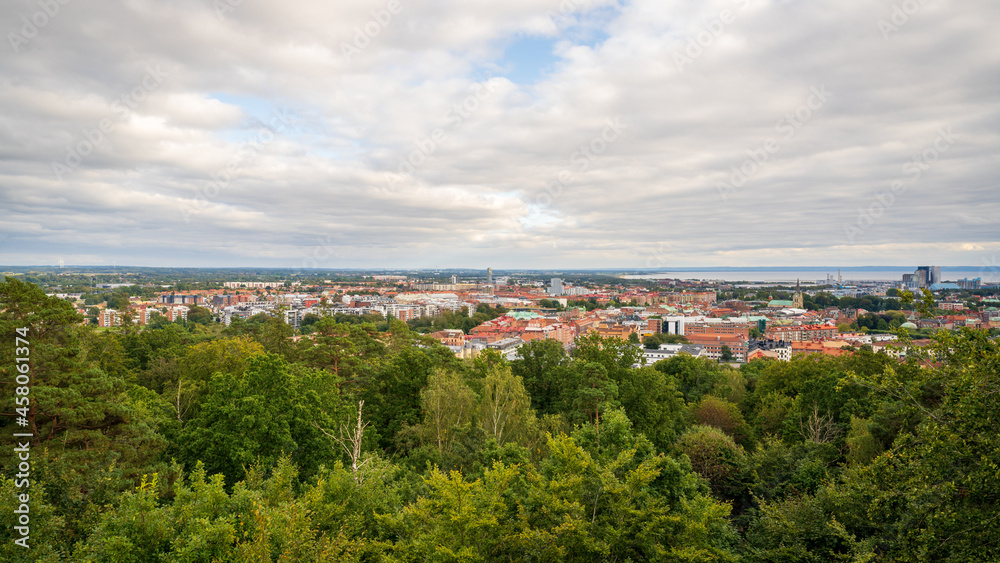 Cityscape over Halmstad on the Swedish West Coast on a cloudy autumn day in September.